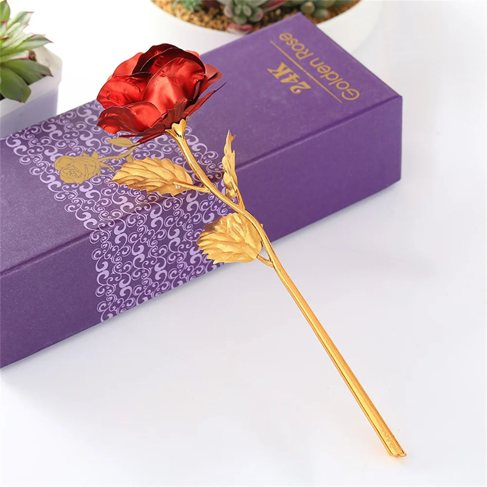 24k Foil Plated Rose Gold Rose Valentine'S Day Creative Gift  Lasts Forever Love Wedding Decoration Christmas Gift With Rose Box