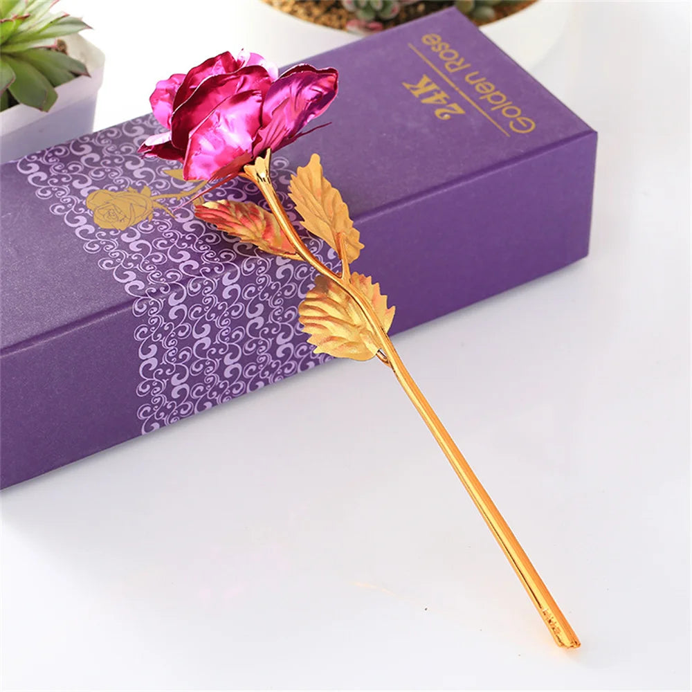 24k Foil Plated Rose Gold Rose Valentine'S Day Creative Gift  Lasts Forever Love Wedding Decoration Christmas Gift With Rose Box
