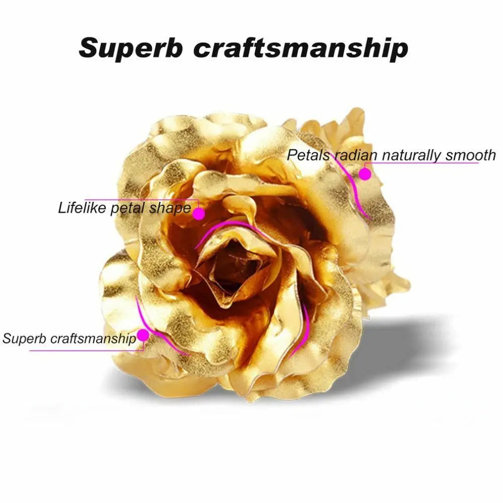 24k Foil Plated Rose Gold Rose Valentine'S Day Creative Gift  Lasts Forever Love Wedding Decoration Christmas Gift With Rose Box