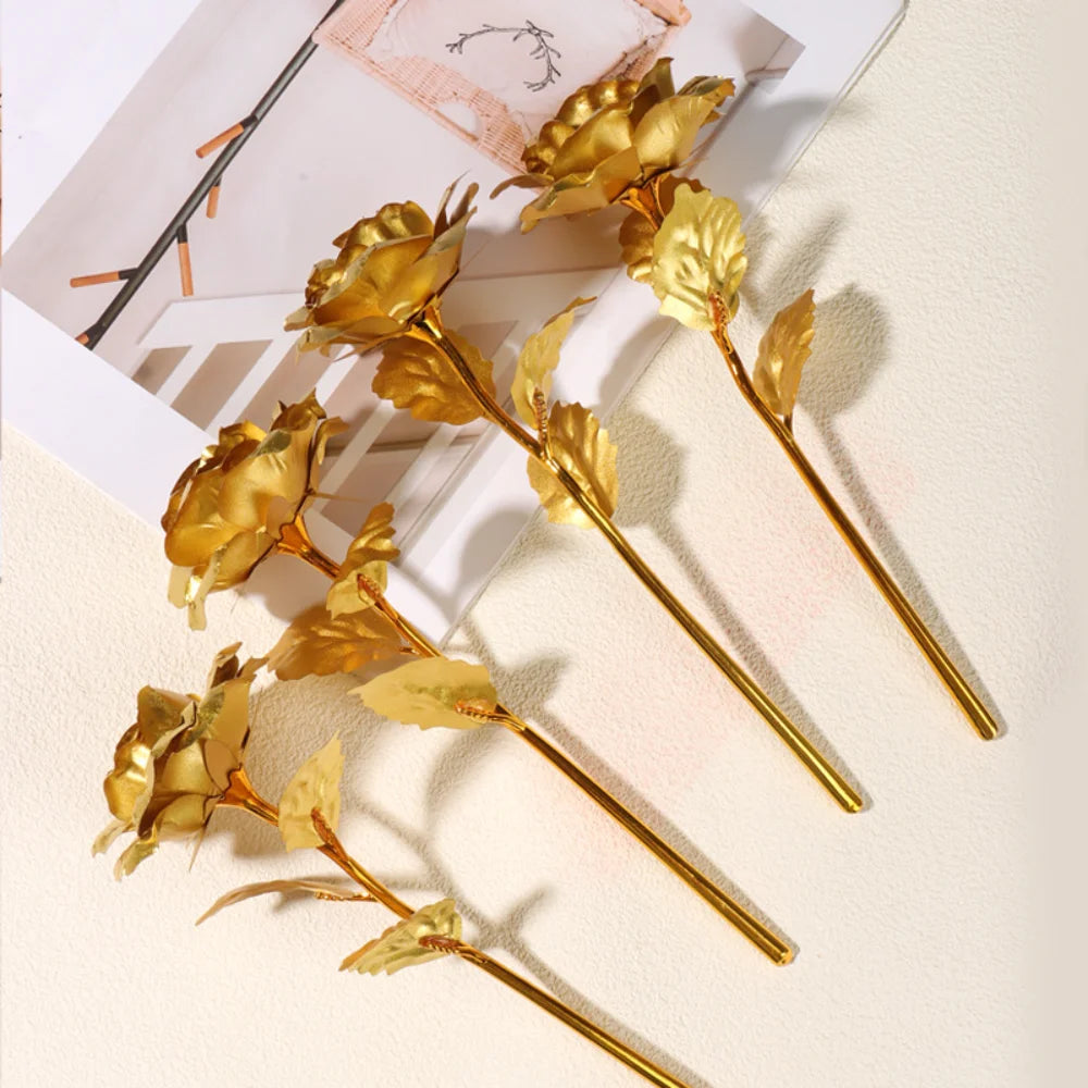 Valentine's Day Creative Gift 24K Foil Plated Rose Red Gold Rose Last Forever Love Wedding Decoration Mother's Day Birthday Gift