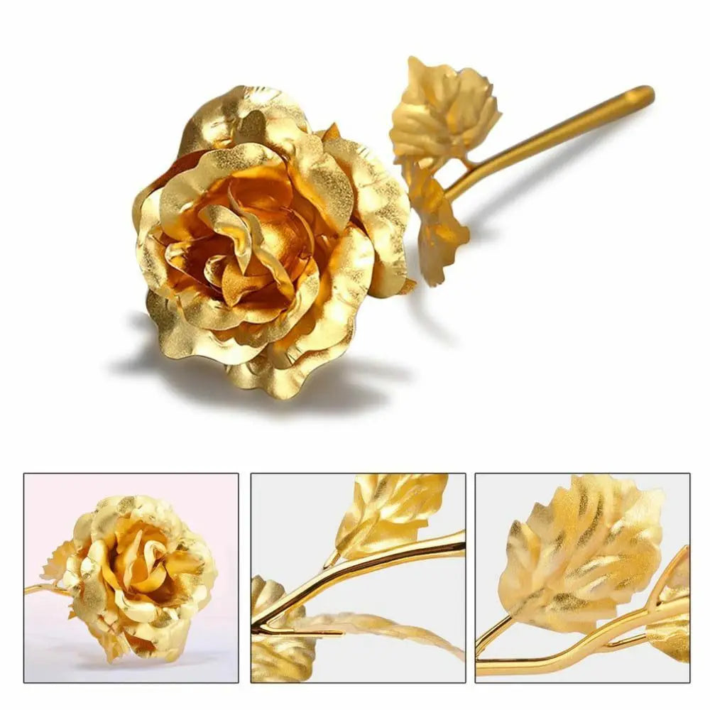 24k Foil Plated Rose Gold Rose Valentine'S Day Creative Gift  Lasts Forever Love Wedding Decoration Christmas Gift With Rose Box