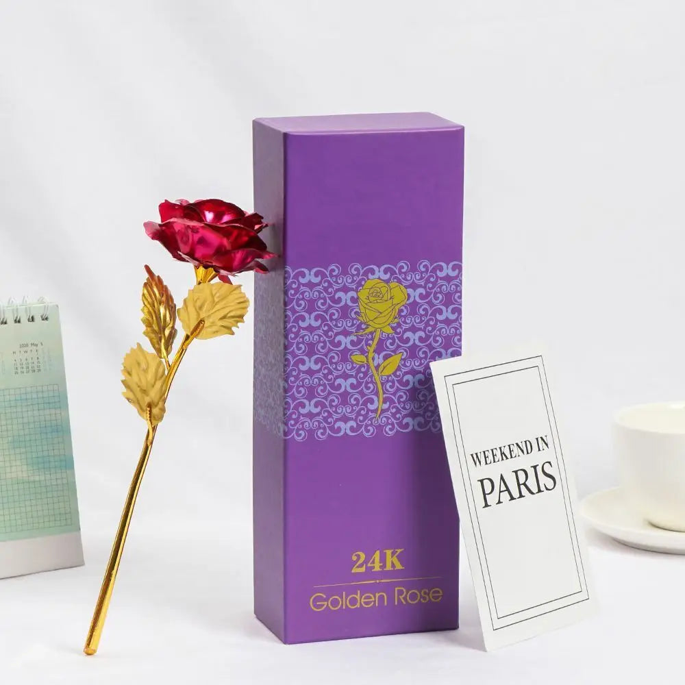 24k Foil Plated Rose Gold Rose Valentine'S Day Creative Gift  Lasts Forever Love Wedding Decoration Christmas Gift With Rose Box