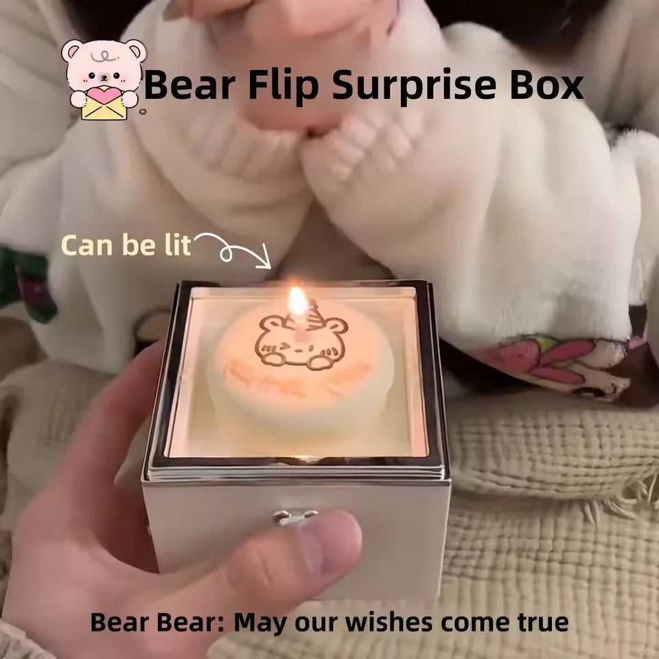 Valentine's Day Birthday Gift Packaging Surprise Box Bear Flip Ring Box Surprise Bear Cake Ring Box Candle Lighting