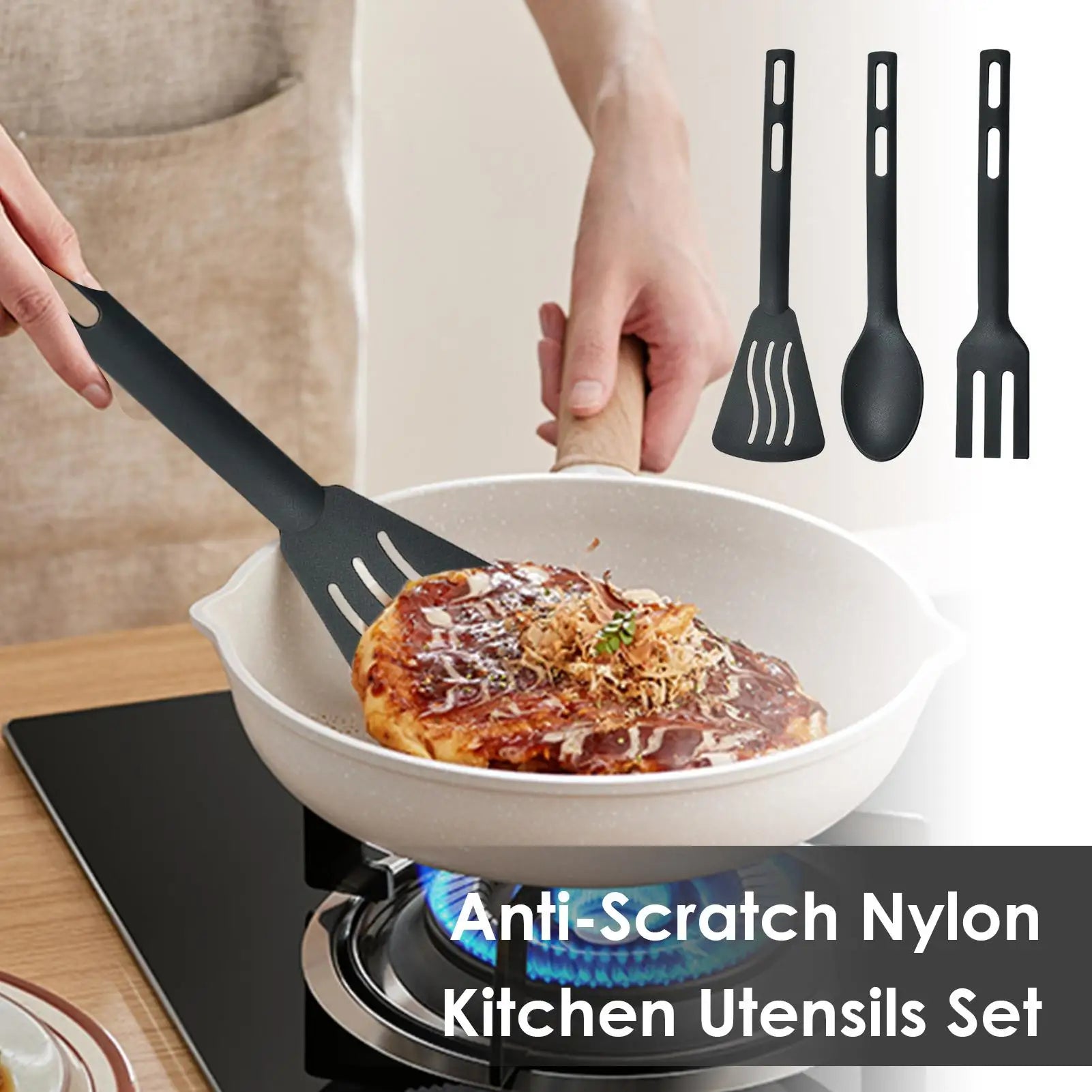 Kitchen Tool Set Nylon Kitchen Utensils Set Sturdy Cutlery Kit With Non-Stick Spatulas Comfortable Handle Cookware Accessories