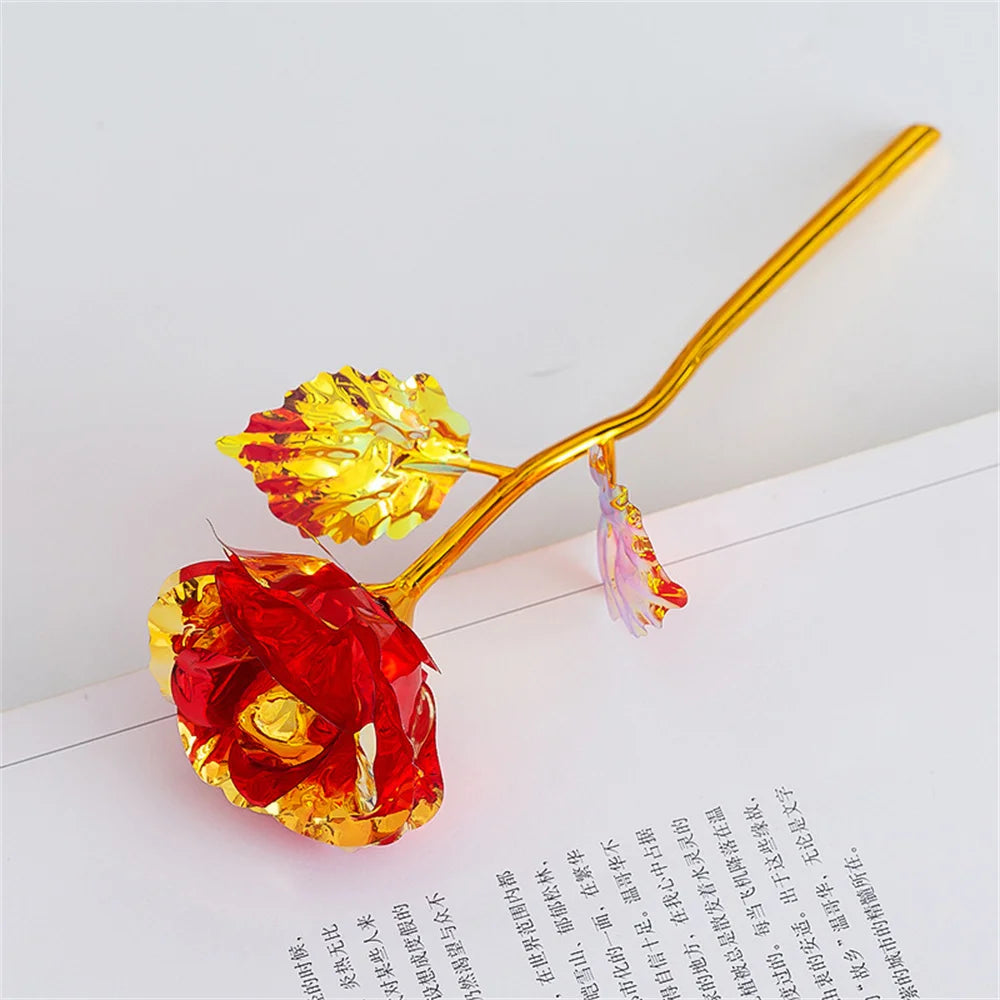 1Pcs Artificial Flower Foil Rose Flower Valentine'S Day Gifts 24k Golden Plated Gold Rose Lasts Forever Love Flower for Lover