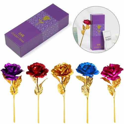 24k Foil Plated Rose Gold Rose Valentine'S Day Creative Gift  Lasts Forever Love Wedding Decoration Christmas Gift With Rose Box